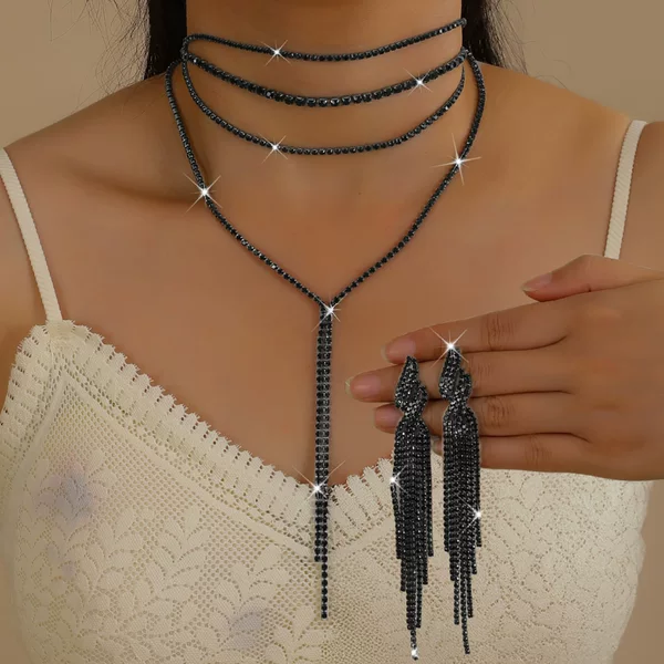 Factory Wholesale Cross-Border New Style Full Diamond Multi-Layer Necklace Fashionable Simple Long Tassel Necklace Clavicle Chain Women's Jewelry