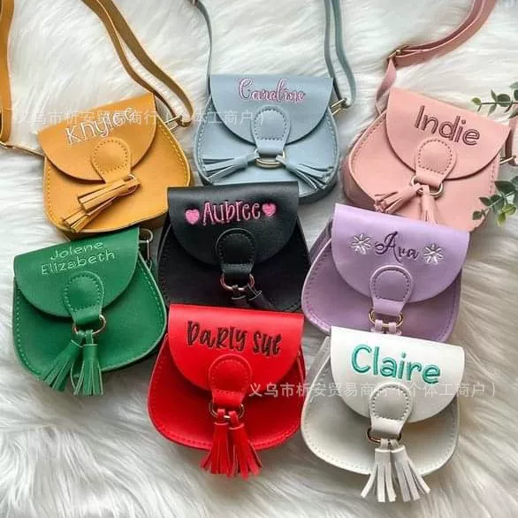 etsy personalized embroidery name new children's bag mini one shoulder diagonal baby bag toddler tassel small satchel