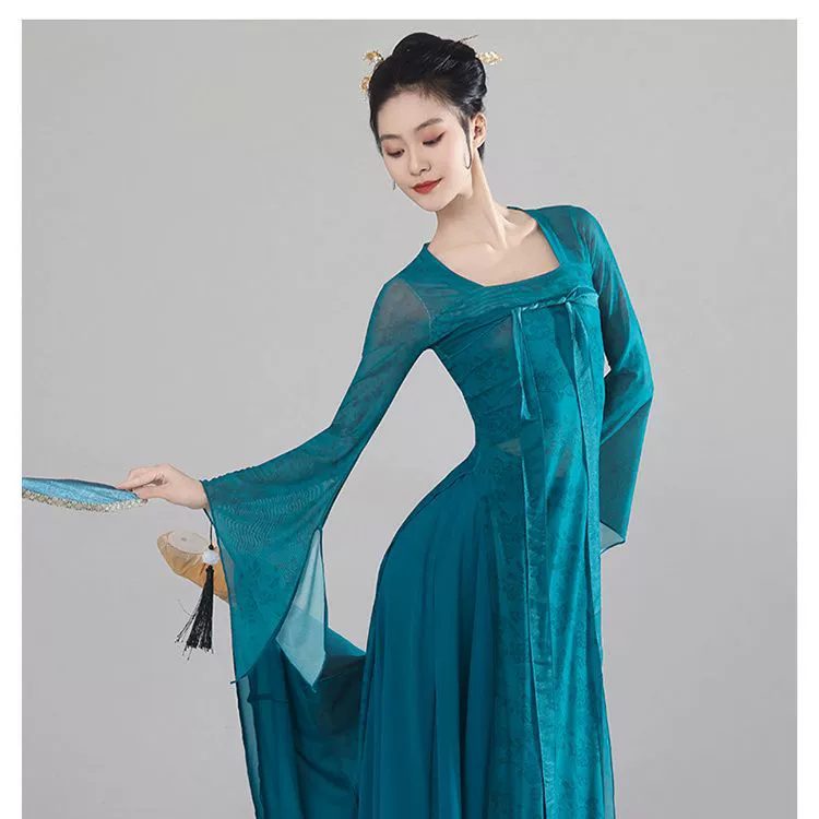 Классический танцевальный костюм для женщин, элегантная лента длиной до груди в китайском стиле династий Хань и Тан, длинное платье для выступлений, марлевое платье.