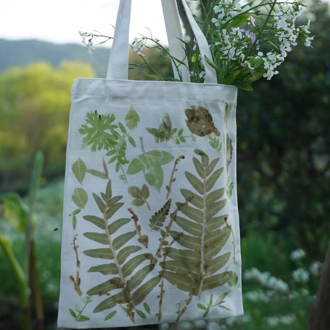 Plant Leaf Stamping Dyeing Specialized Cloth Bag, Handmade DIY Pure White Canvas Bag, Graffiti Stamping Tie-Dyeing Blank Cotton Bag