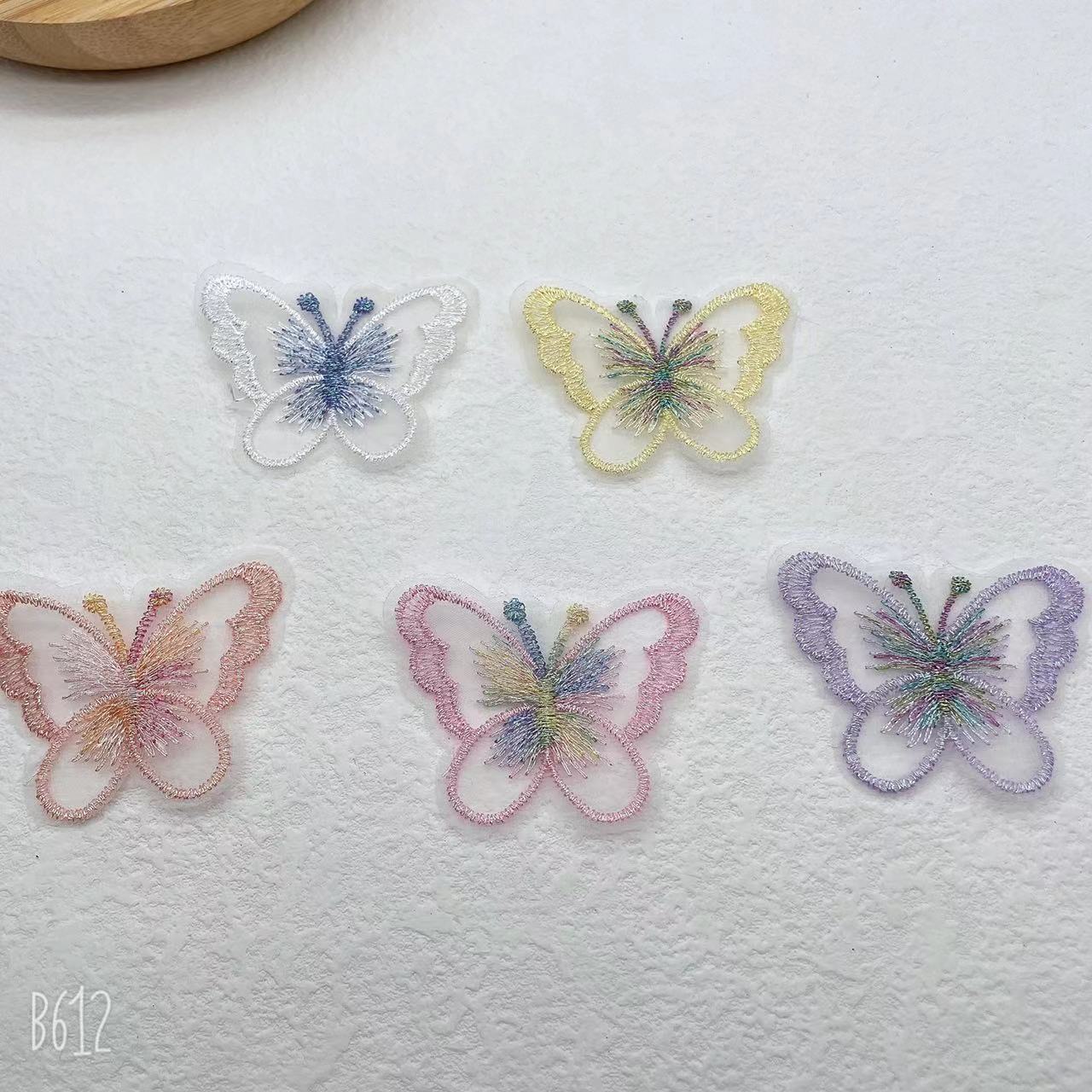 金线单层彩色蝴蝶刺绣花边网纱蝴蝶布贴DIY内衣发饰服装辅料现货