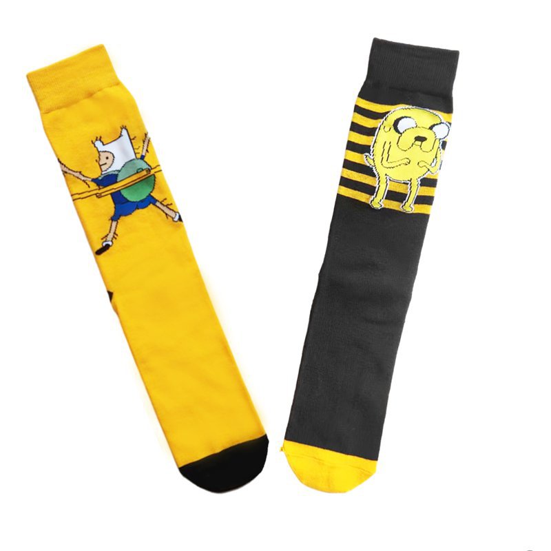 2025d Cartoon Striped Anime Cotton Mid-Calf Yellow Backpack Manga Socks_voghion.com