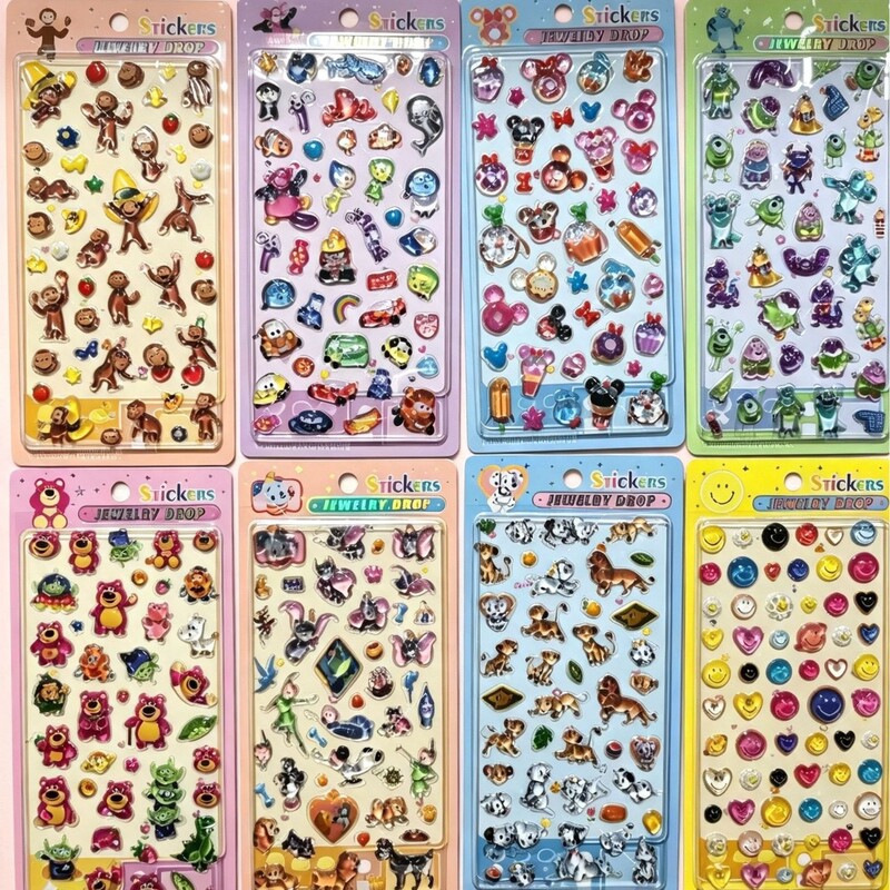 Disney Cartoon Cute Animal Embossed 3D Solid Crystal Stickers for Student Diaries and Mobile Phones