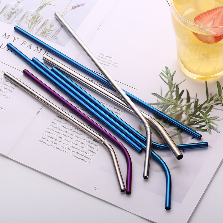 Titanio plateado color metal paja leche té bebida paja acero inoxidable 304 paja Acero inoxidable traje de paja