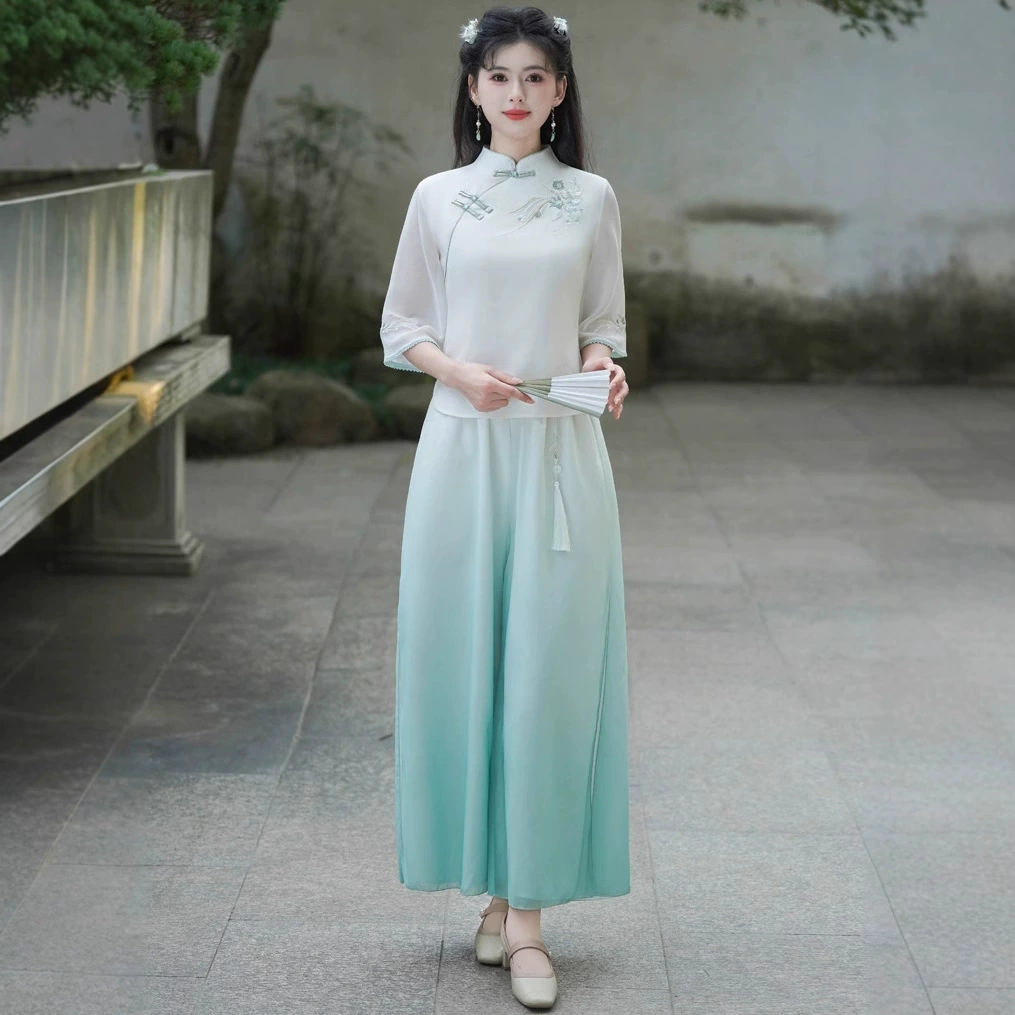 Китайская Республика темпераментная женская одежда Новый китайский ретро с вышитым воротником
