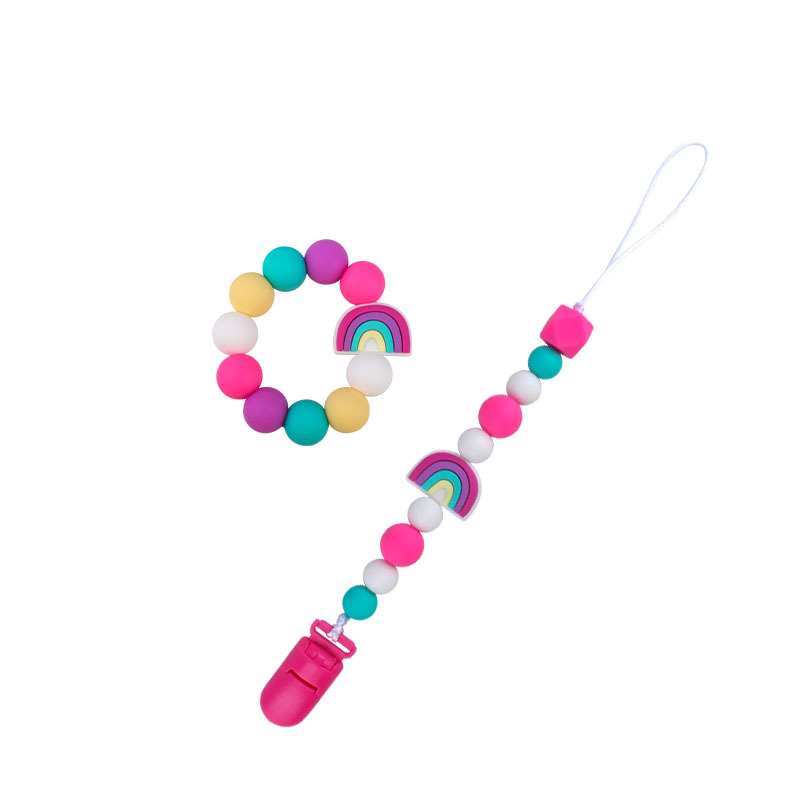 Nuevo bebé de dibujos animados colorido rojo pulsera de silicona teether palo pezón cadena anti-caída cadena juguete teether