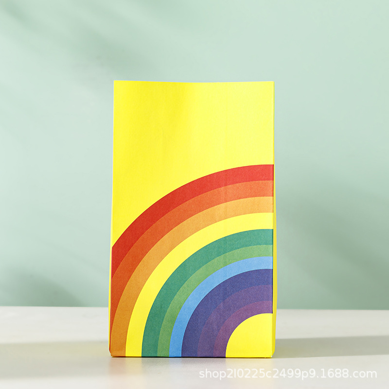 Nuevo Rainbow Kraft bolsa de embalaje de papel tuerca snack regalo bolsa de papel de embalaje regalo fondo cuadrado bolsa de fondo plano