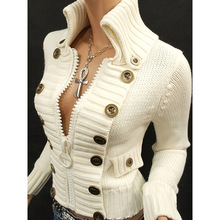 S 10724 Stand collar zip women knit cardigan ��������Ůʿ��