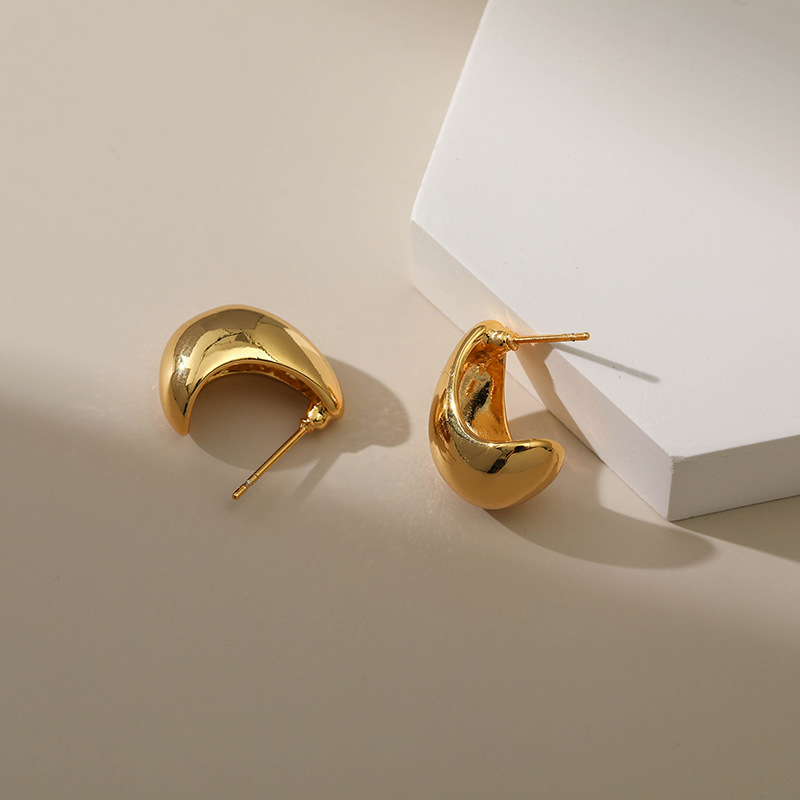 Copper Material 1 Pair Simple Style C Shape Plating Copper 18k Gold Plated Ear Studs