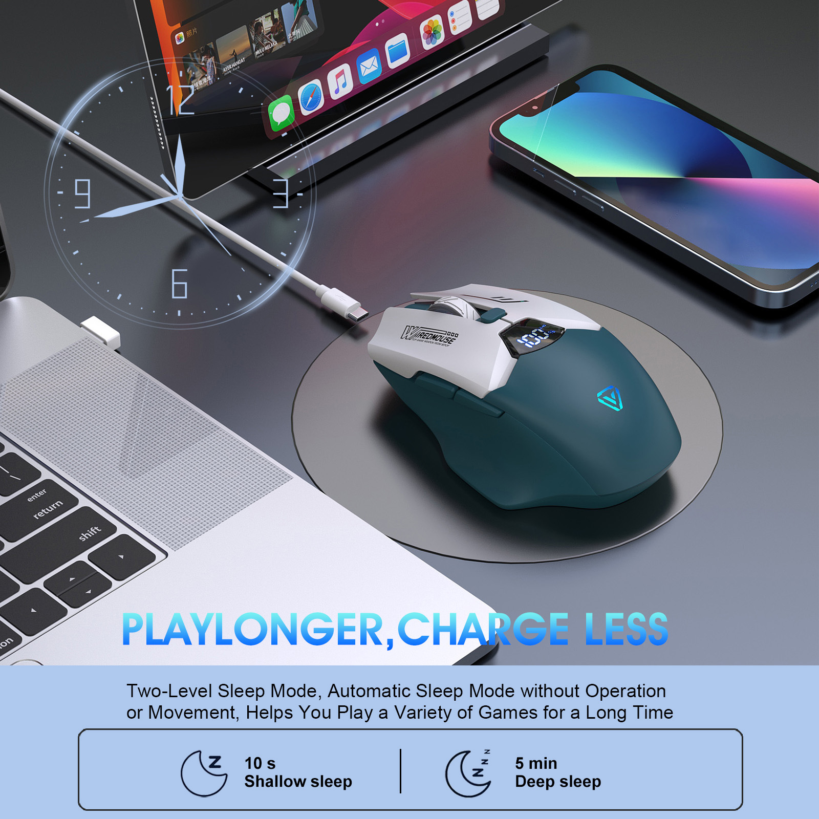 Wireless Bluetooth Dual-Mode-Maus mit Ladefunktion, leise, Gaming, intelligente Bildschirmanzeige, Computer-Monitor-Maus für grenzüberschreitenden Handel