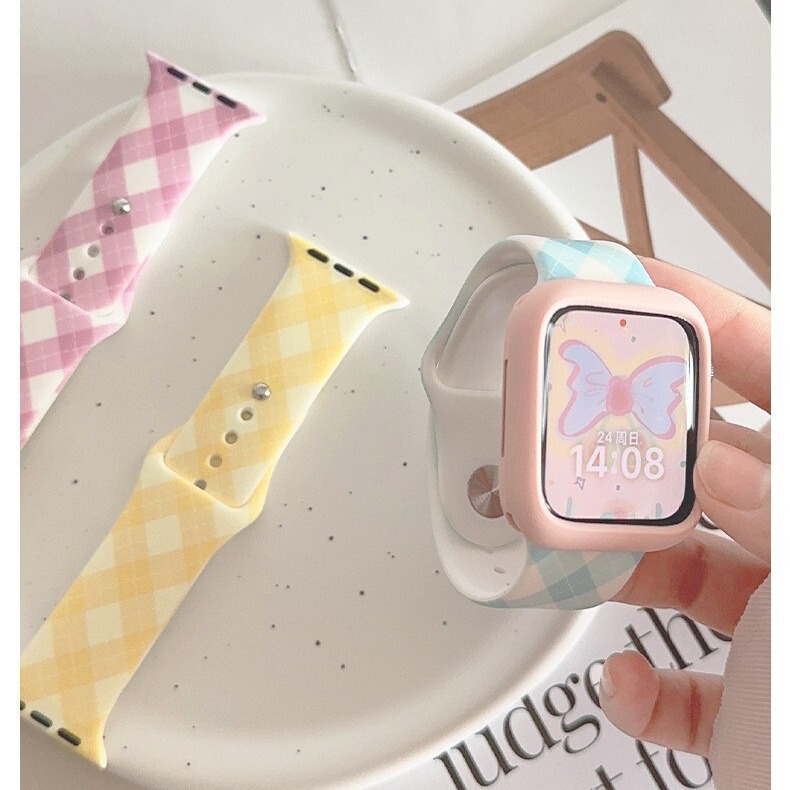 Classic rhombus iwatch9 strap se for apple s8 watch applewatch765 new silicone wristband