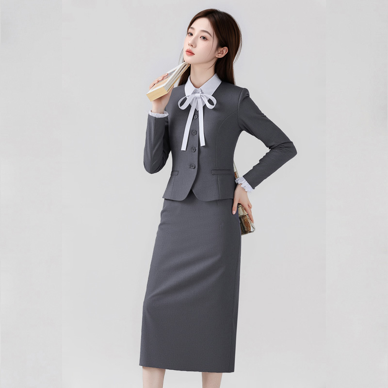2025 Autumn Little Fragrance Style Black Suit Skirt Women's High-End Commuting Formal Single-Breasted Black Suit