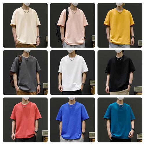 300G heavy Xinjiang cotton round collar loose thick American retro pure white small neckline short-sleeved T-shirt for men and women