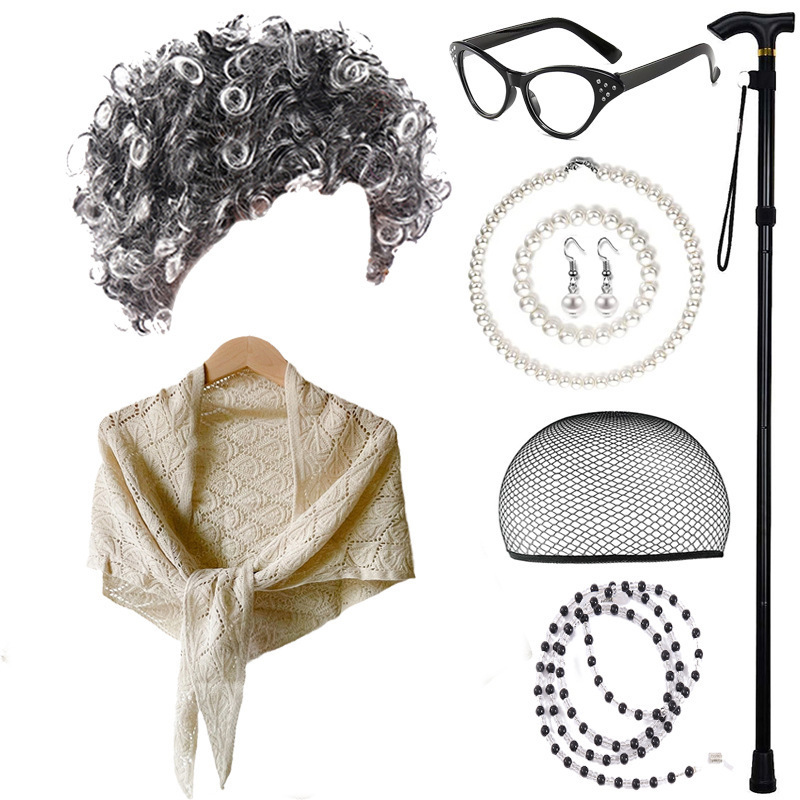 Halloween Costumes for Middle-Aged and Elderly People, Cos Grandma Costume Set, Cultural Performance Costumes, Wigs Halloween Costumes for Middle-Aged and Elderly People, Cos Grandma Costume Set, Cultural Performance Costumes, Wigs