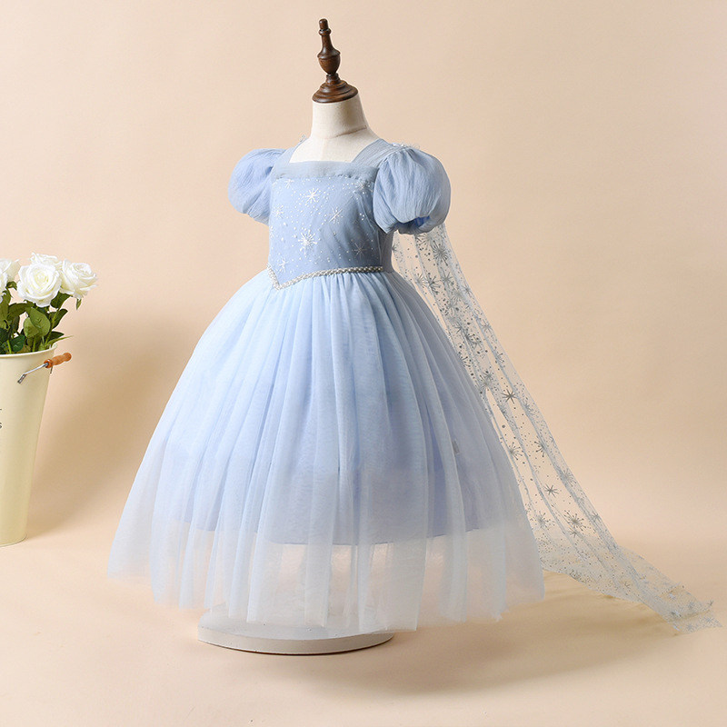 Cross-Border European and American Children's Pleated Ice and Snow Elsa Princess Dress Children's Elsa Elsa Cloak Girls' Dress