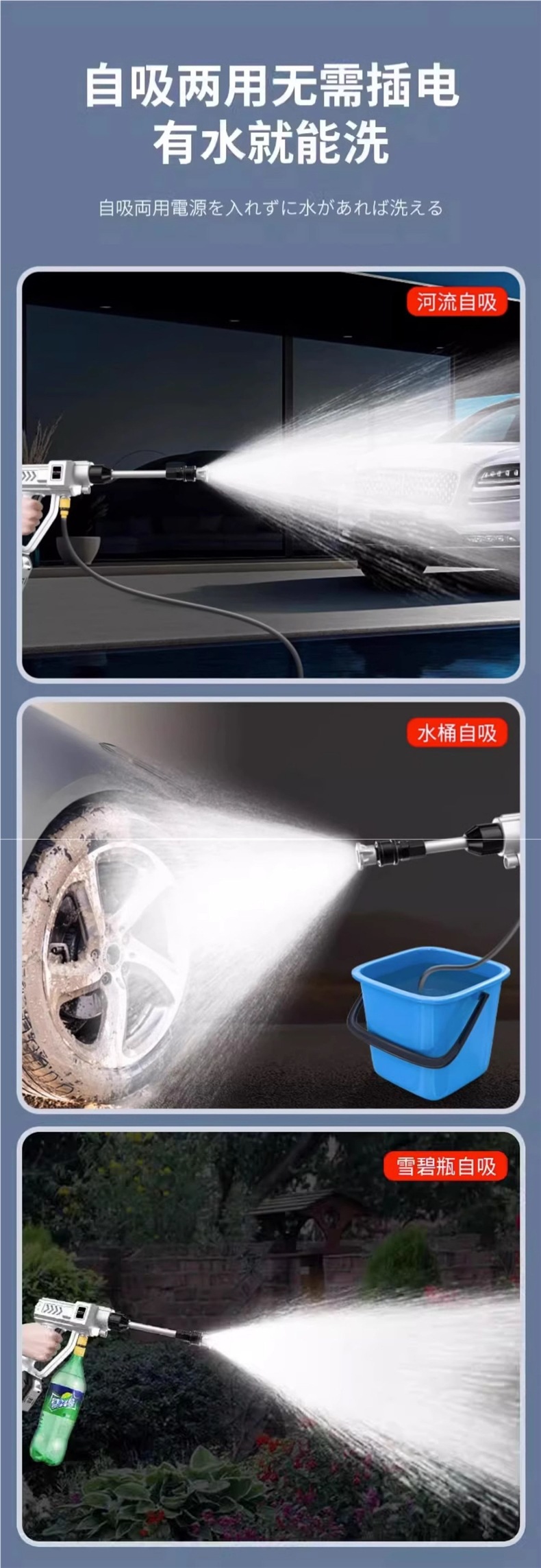 Supercharged Car Washing Machine for Home Use, High-Pressure Car Wash Water Gun, Lithium Battery, Wireless Rechargeable Car Washing Tool, Copper