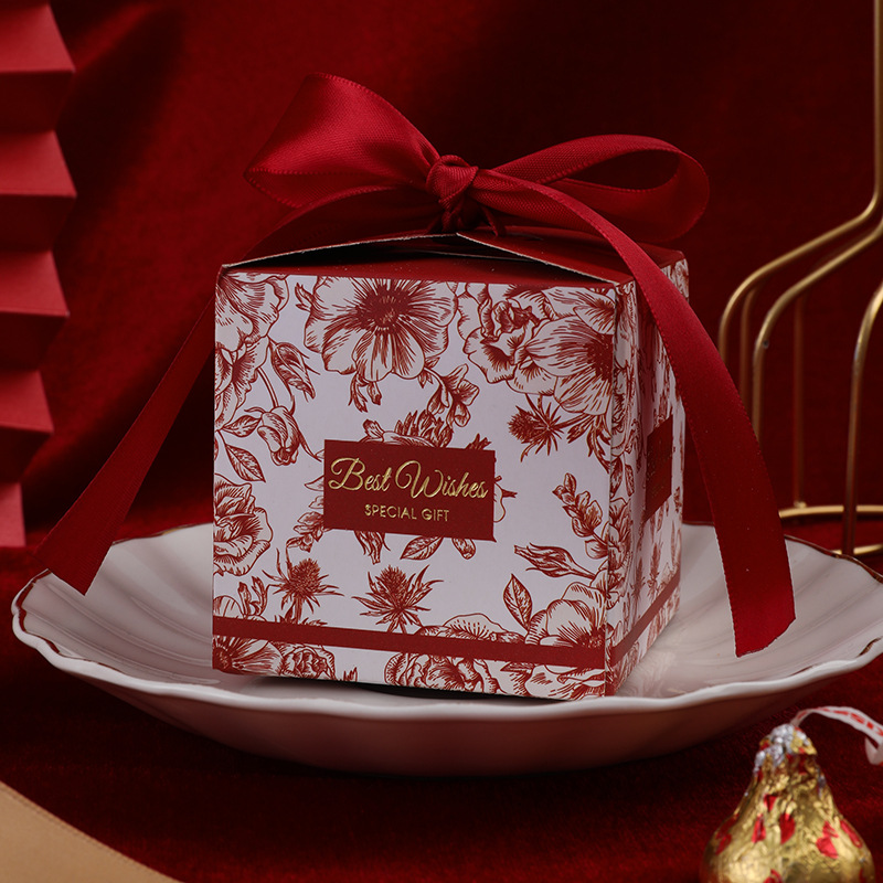 Caja de regalo de caramelo de boda creativa Europea Mori dorado plegable caja cuadrada estilo de tinta tema boda caja de caramelo