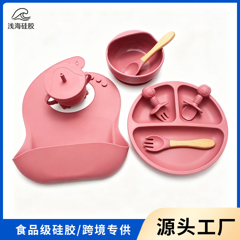 Cross-Border Silicone Dinner Plate with Suction Cup, Integrated Baby Food Bowl, Manufacturer Wholesale, High Temperature Resistant Baby Divided Plate Set
