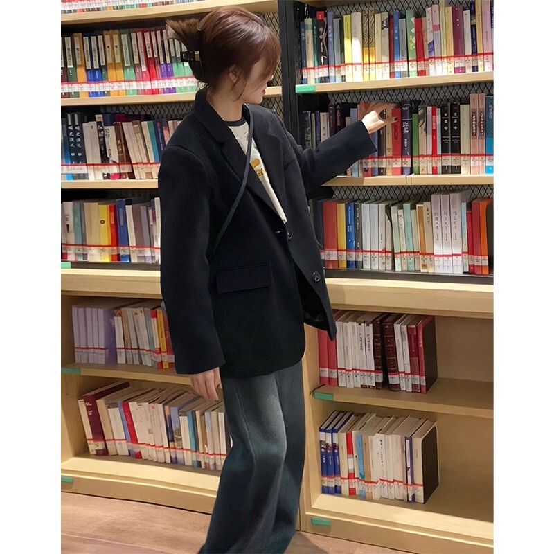 Oversized Black Casual Blazer for Women 2025 Spring and Autumn New Style Silhouette Suit Simple and Versatile