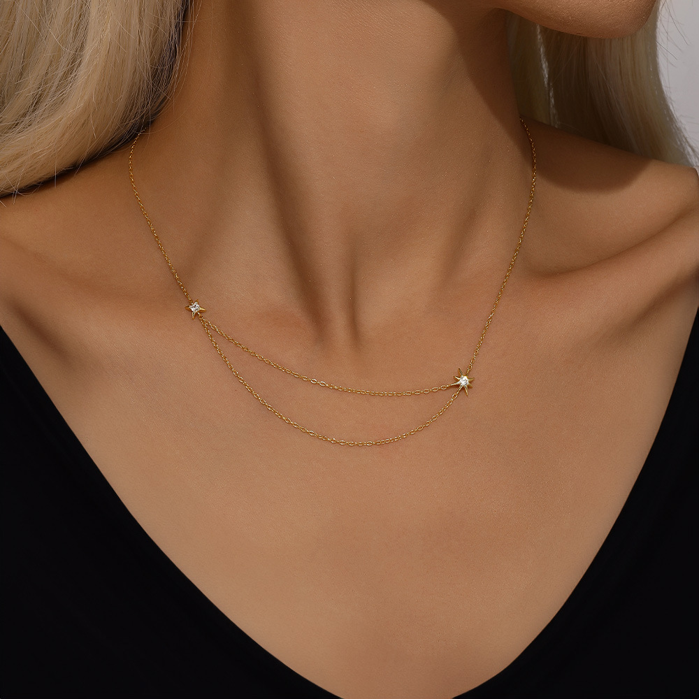 Geometric Pattern 925 Sterling Silver Zircon Chain Inlay Geometric Earrings Necklace