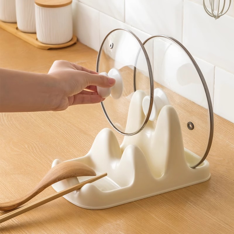 Pot Lid Rack Sitting Pot Spatula and Spoon Storage Rack Kitchen Countertop Household Chopping Board Storage Rack Pot Lid Placer