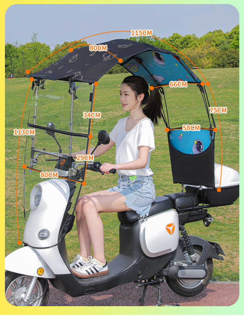 Electric Vehicle Fully Foldableing Awning New Retractable Fully Retractable Parasol Assembly-Free Awning Battery Vehicle Rain Umbrella