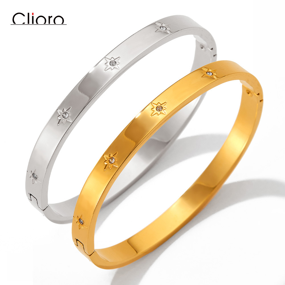Bracciale da donna in acciaio inossidabile con stella a otto punte pieno di diamanti, accessori per bracciale anti-scolorimento_voghion.com