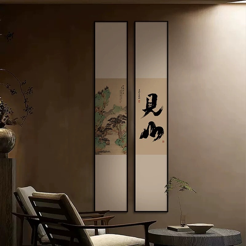 山岳書道絵画掛け物 新中式玄関装飾画 書斎 アルミフレーム オイルキャンバス背景壁|undefined