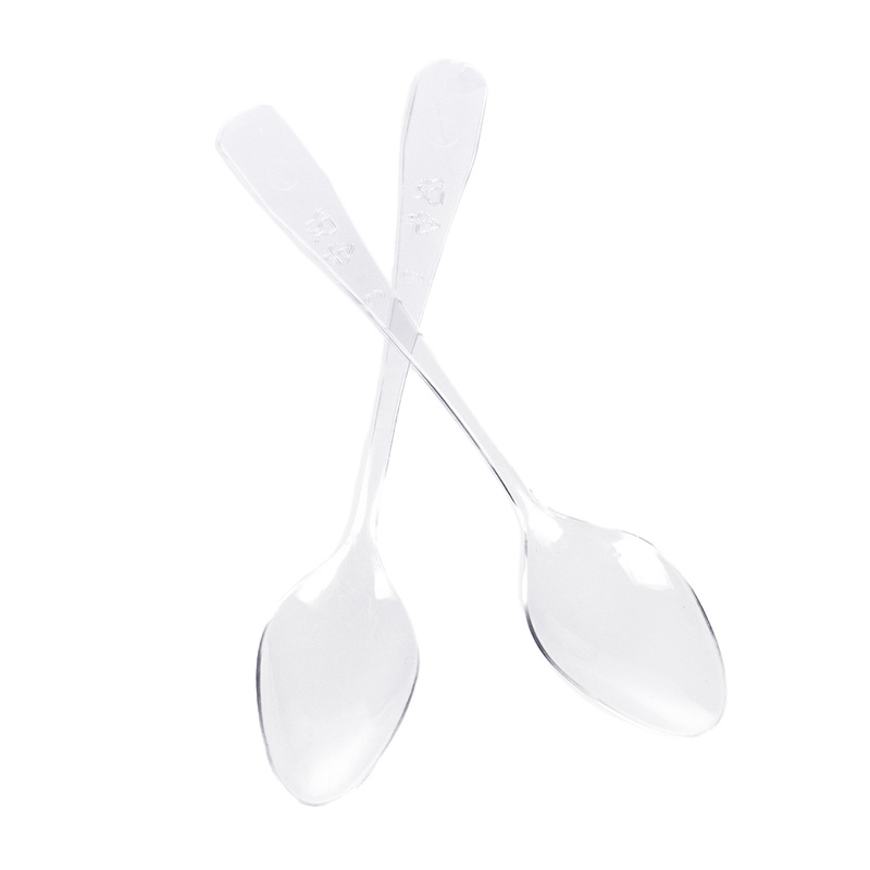 Cuchara desechable de punto cuidadosamente seleccionada Cuchara de pudín transparente de plástico de 10cm Cuchara de postre Spot engrosado Transfronterizo Amazon