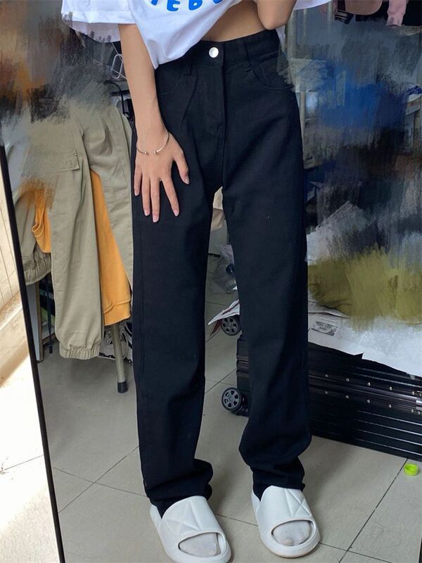 Black Wide-Leg Jeans for Women Petite Spring and Autumn 2025 New Slim American High Street Drape Straight Pants