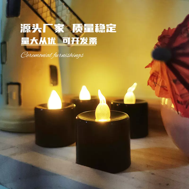 跨境专供黑壳蜡烛灯仿真电子蜡烛灯万圣节装饰用品派对布置道具