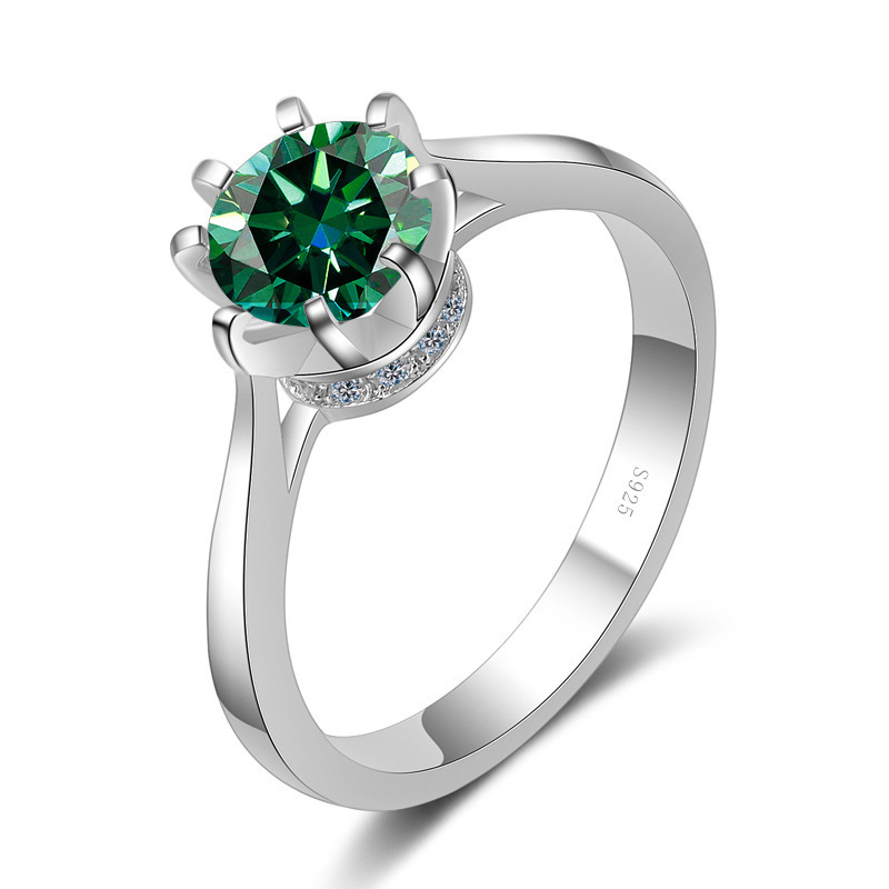 Anillo de plata S925 de ocho garras para mujeres de oro pt950 incrustado de un quilate rosa azul verde moissanita