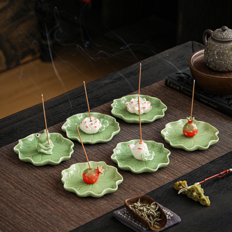 Cross-Border New Product Lotus Incense Holder, New Floral Design Ceramic Incense Burner Box, Purely Handmade Sandalwood Tea Table Factory Decoration