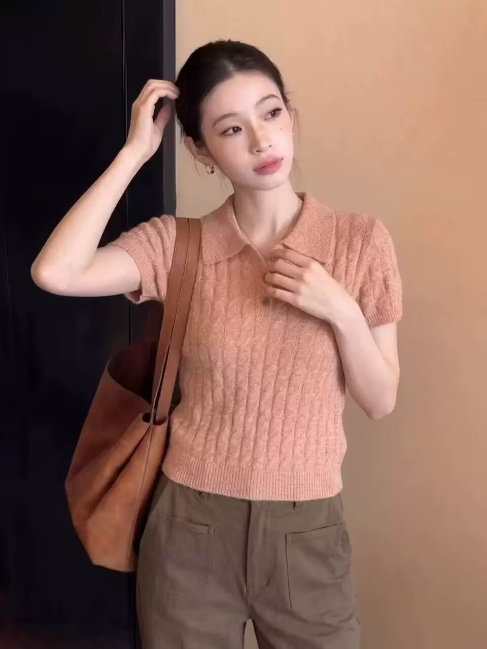 Áo thun polo nữ tay ngắn phong cách Hàn Quốc, chất liệu cotton dệt kim mềm mại — màu sắc