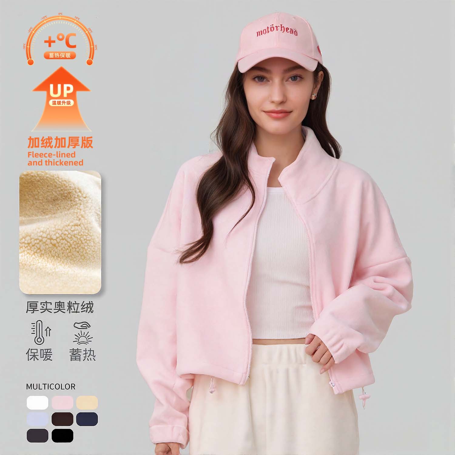 Autumn and Winter Popular Polar Fleece Jacket Women's Warm Liner Fleece Jacket Stand Collar Zipper Sports Cardigan Loose Sweatshirt