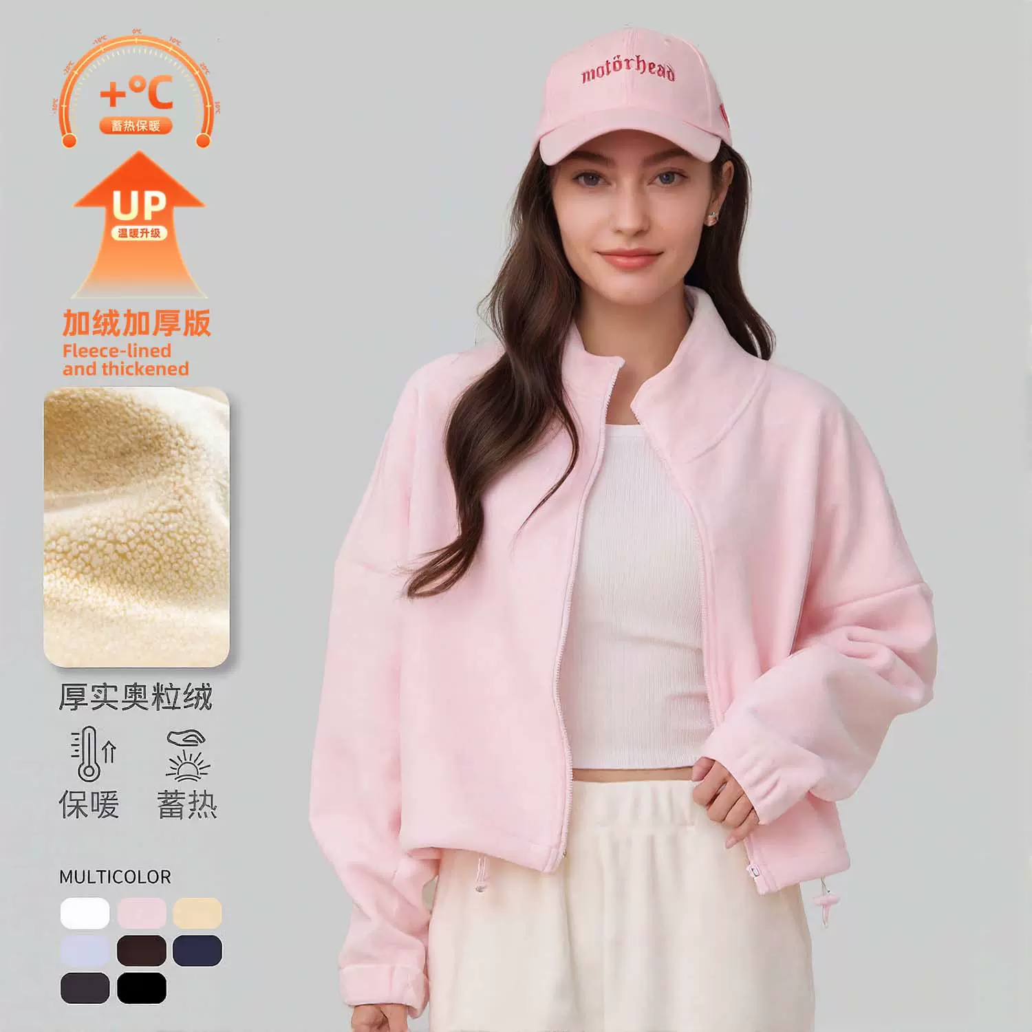 秋冬爆款摇粒绒外套女保暖内胆抓绒衣立领拉链运动开衫服宽松卫衣