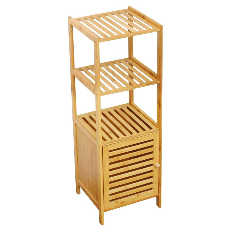 Bamboo multi-purpose 4-tier storage floor cabinet, with a unique lockable bottom for use in bathrooms, kitchens, and living rooms Bamboo multi-purpose 4-tier storage floor cabinet, with a unique lockable bottom for use in bathrooms, kitchens, and living rooms