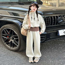 女童2025春秋卫衣套装儿童潮范新款假两件立领上衣休闲裤子两件套