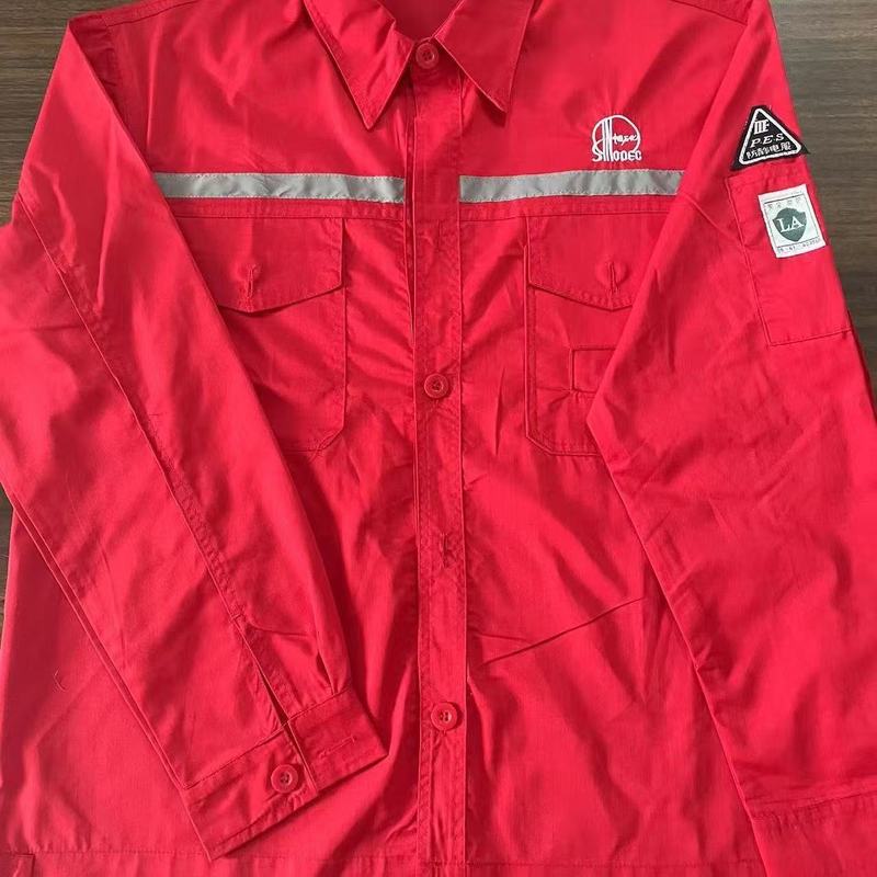 Sinopec 夏薄型メッシュ帯電防止作業服反射ストリップスーツ油田防汚通気性男性労働保護服|undefined