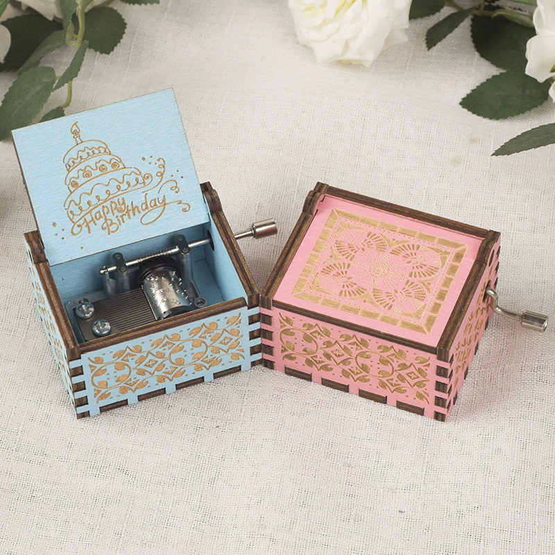 Оптовая продажа: Музыкальная шкатулка «С Днем Рождения» из дерева, с ручным приводом, «Небесный город», подарок для парня/девушки, ретро-стиль
