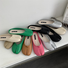 分趾豬蹄鞋子女包頭半拖設計感小眾銀色涼鞋2023年新款夏網紅涼拖