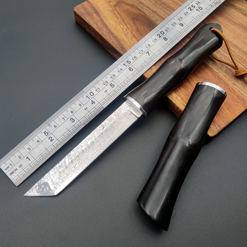 黑檀木竹节高升VG10大马士革高硬度收藏水果刀野外防身家用礼品刀