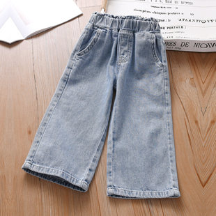 Girls' Jeans Spring 2025 New Western Style Children's Wide Leg Pants Girls Thin Straight Pants Big Children's Casual Pants