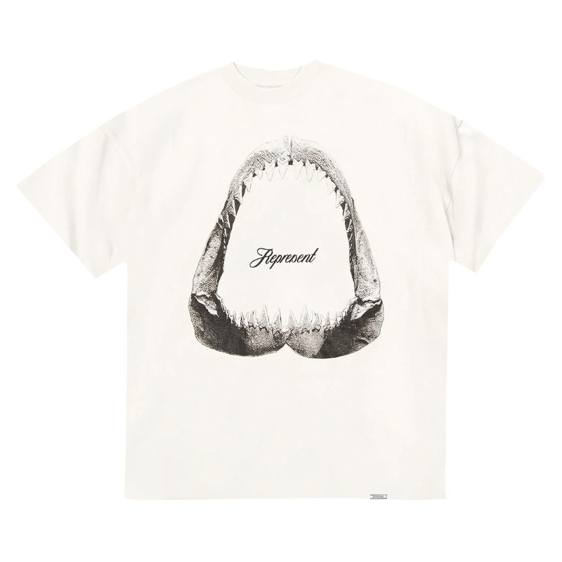 Represrep杜賓犬水洗いして古いアメリカのファッションブランドのヴィンテージのレトロなサメの半袖のtシャツの男をします。|undefined