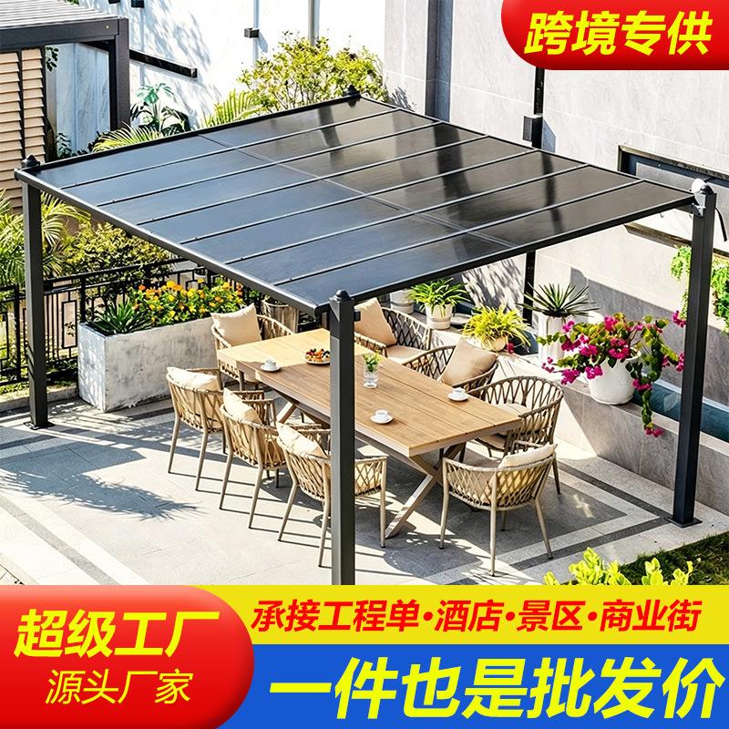户外铝合金平顶凉亭别墅庭院遮阳棚露台四角休闲防雨廊架厂家直供