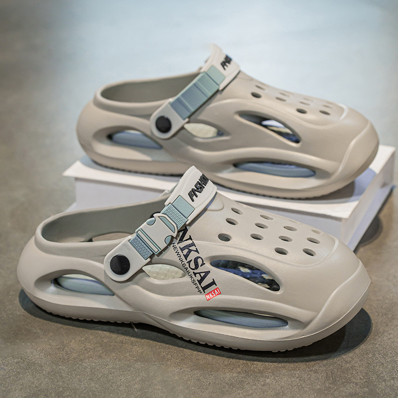 Zapatos con agujeros transfronterizos para hombres en verano, zapatillas Baotou antideslizantes de doble uso