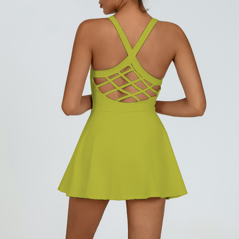Yoga transfronterizo vestido de unidad de espalda hermoso ejercicio rápido secado fitness bádminton tenis vestido anti-straying conjunto de entrenamiento de unidad