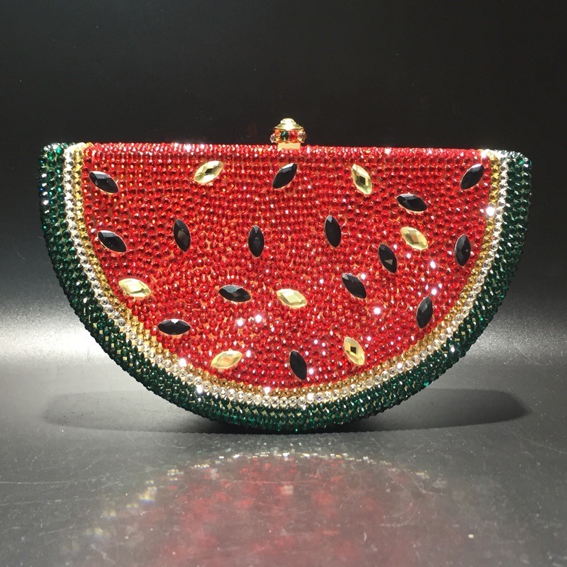 * BL084 sandía forma de cristal bolsas de diamantes llenas bolsas de diamantes manuales de metal bolsas de cena bolsas de mano rojas duras