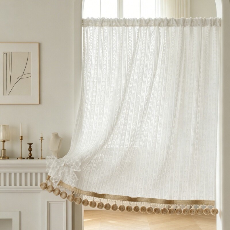 French-Style Three-Dimensional Heart Embroidery Door Curtain, Half Curtain for Entryway, Bedroom, Air Conditioning Partition Curtain, Wind-Blocking Curtain, Kitchen Partition Curtain French-Style Three-Dimensional Heart Embroidery Door Curtain, Half Curtain for Entryway, Bedroom, Air Conditioning Partition Curtain, Wind-Blocking Curtain, Kitchen Partition Curtain