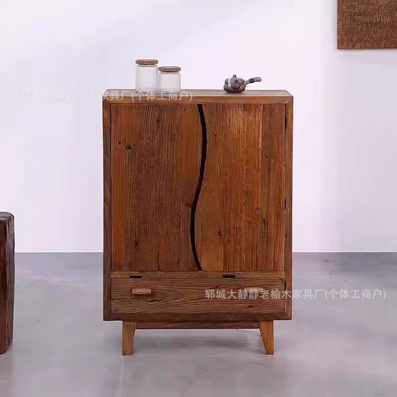 Wabi-Sabi Style Old Elm Tea Cabinet Chinese Solid Wood Floor Storage Small Cabinet B&B Storage Cabinet